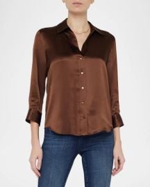 Lx27Agence Dani Silk Satin 34-Sleeve Button-Down Blouse at Neiman Marcus